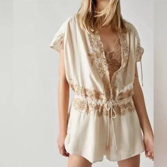 Free People Beige Weila Romper Sz XS - Picture 2 of 11
